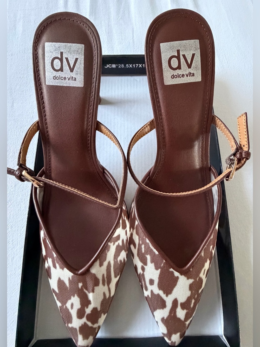 Dolce Vita Brown & Cream Pointed-Toe Slingback Mules
